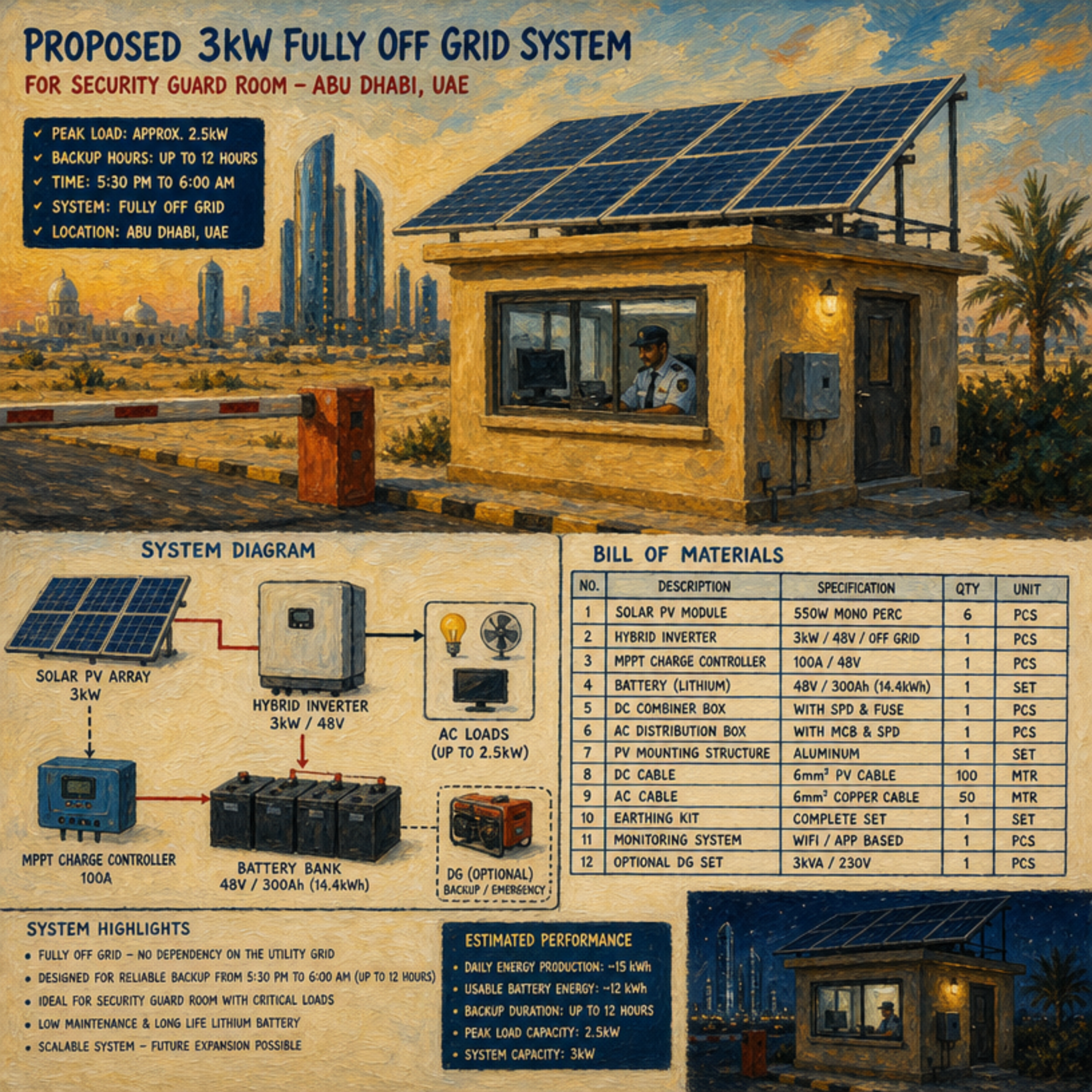 3 kW off-grid security guard room proposal